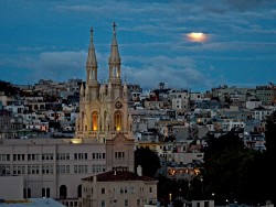 Moonlit church of St Peter & St Paul